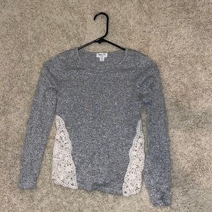 Paper + Tee Gray Long Sleeve with Crochet Accents
